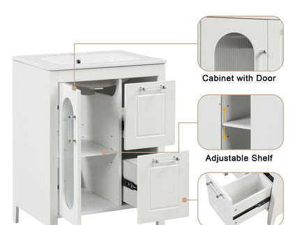 Modern Bathroom Vanity With Sink, Cabinet With 2 Drawers And Door, Adjustable Shelf