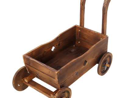 Wooden Wagon Planter Box Mobile Garden Planter With Wheels Handle Drain Hole Wood - Brown