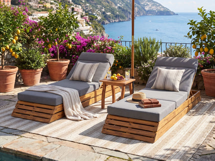 Chaise Lounge Set With 4 Fold Cushion And Built In Headrest