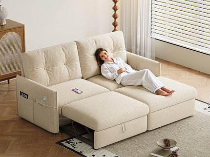 Sleeper Sofa, Expandable Sectional With Ottoman For Living Room