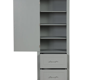 Tall Freestanding Bathroom Storage Cabinet With 2 Drawers And Adjustable Shelf