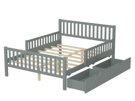 Platform Bed With Guardrails On Both Sides And 2 Storage Drawers