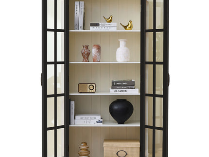 Rustic Style Display Cabinet With Glass Doors For Collectibles