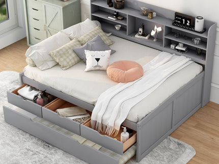 Captain Bed With Built In Bookshelves, 3 Storage Drawers, And Trundle