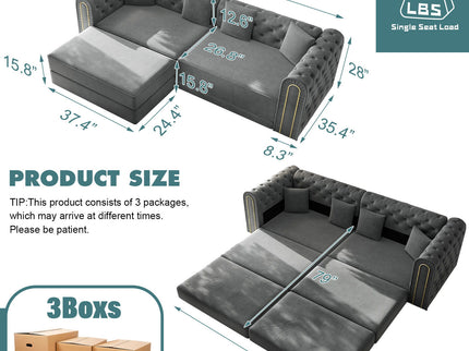 3-In-1 Convertible Sleeper Sofa With Movable Ottoman For Living Room