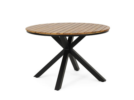 5 Piece Outdoor Dining Set With Round Table And 4 Wrapped Chairs - Black / Brown / Teak