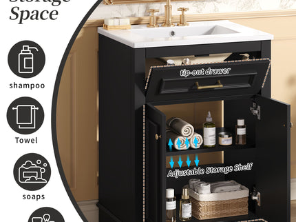 Bathroom Vanity With Integrated Sink, 2 Door Cabinet With Tip Out Drawer, Rectangular Design