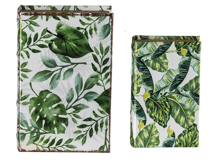 Botanical And Book Boxes (Set of 2) - White / Green