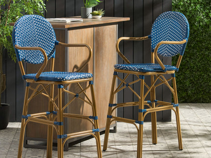 Outdoor Wicker And Aluminum French Barstools (Set of 2)