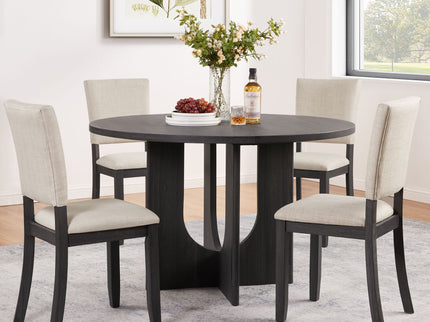 Round Dining Set With 4 Upholstered Dining Chairs