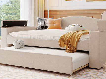 Upholstered Daybed With Storage Armrests, Trundle And Latest Integrated tooth Audio System