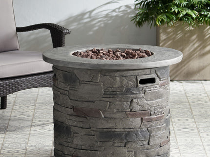 Transitional Outdoor 32" Round Propane Fire Pit Table, Lightweight Concrete Construction - Stone Gray