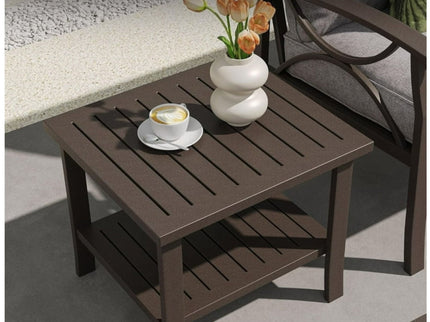 Square 2 Tier All-Weather Outdoor Side Table With Slatted Top