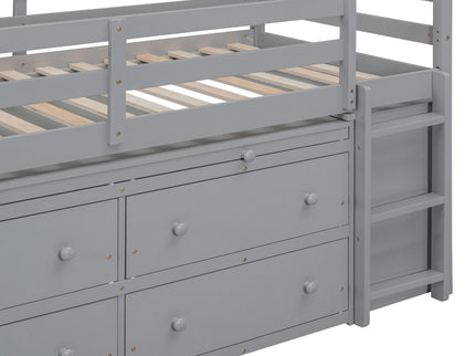 Loft Bed With Retractable Writing Desk And 4 Drawers, With Lateral Portable Desk And Shelves