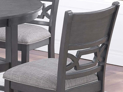 5 Piece Counter Height Dining Set With Storage Shelves Round Table And Upholstered High Chairs - Gray