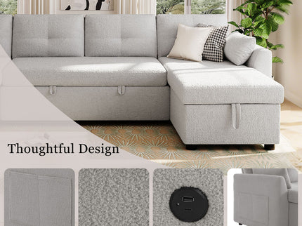 U-Shaped Sectional Sofa Bed With Storage And USB Ports