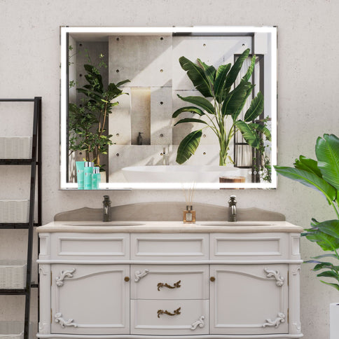 LED Bathroom Vanity Mirror Wall Mounted Adjustable / Warm / Natural Lights Anti-Fog Touch Switch With Memory Modern Smart Large Bathroom Mirrors