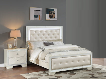 Eastern King Size Bed With LED Lights And Mirror Trim - Cream / Ivory