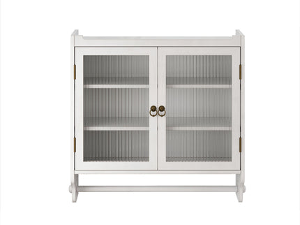 Vintage Double Door Wall Cabinet With Three Tiers Storage And Towel Rack - White Washed