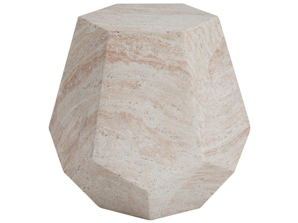 Outdoor / Indoor Lightweight Concrete Side Table, Hexagonal Round Travertine Accent Table - Beige