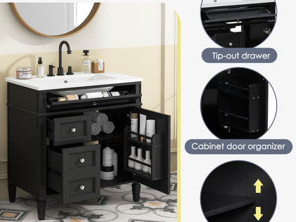 Bathroom Vanity With Top Sink, Storage Cabinet With 2 Drawers, Tip Out Drawer