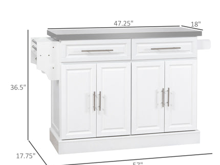 Homcom - Rolling Kitchen Island With Storage, Portable Kitchen Cart With Stainless Steel Top, 2 Drawers, Spice, Knife And Towel Rack And Cabinets
