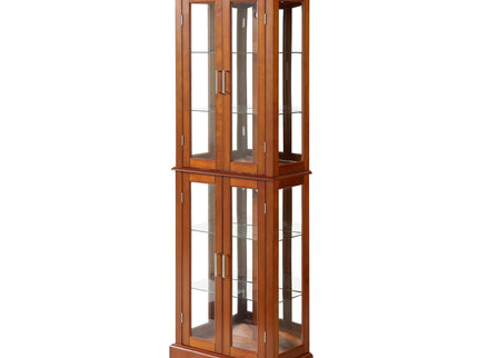 Curio Cabinet Lighted Curio Diapaly Cabinet With Adjustable Shelves And Mirrored Back Panel, Tempered Glass Doors (6 Tier), (E26 Light Bulb Not Included)