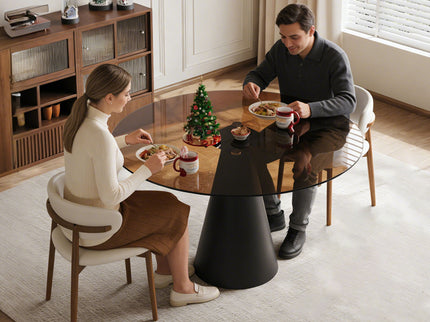 Round Dining Table & Glass Top - Black / Brown