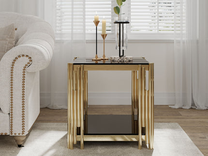 Square End Table With Tempered Glass Top For Living Room