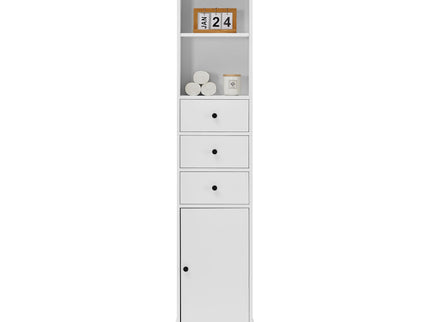Tall Storage Cabinet With 3 Drawers And Adjustable Shelves For Bathroom