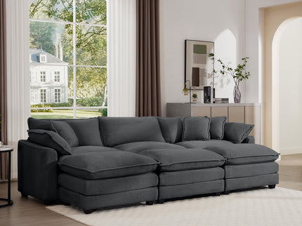 Modular Oversized Cushion Sofa With Ottoman, Low Back, Deep Seating Sofa Set
