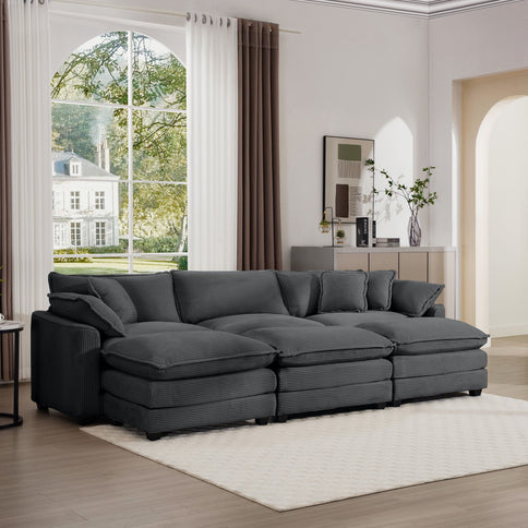 Modular Oversized Cushion Sofa With Ottoman, Low Back, Deep Seating Sofa Set