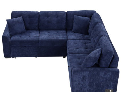L-Shape Sofa Bed Pull-Out Sleeper Sofa With Wheels, USB Ports, Power Sockets For Living Room