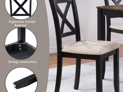 6 Piece Dining Table Set With Bench - Beige / Black / Oak