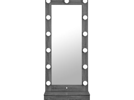 Lorena - Tall Mirror With Drawer And Speakers LED Lighting - Gray