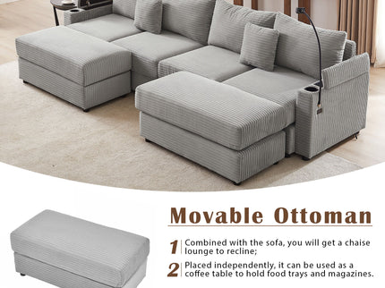 Modern Style Loveseat Sofa Sectional Sofa Couch With Storage Space, A Movable Ottoman, Two USB Ports, Two Cup Holders, A Phone Holder For Living Room