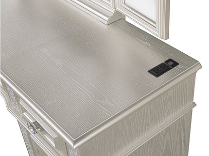 Colwood - 4 Drawer Vanity Desk With And Built In Charging - Silver Gray