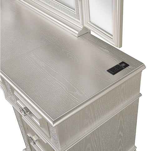Colwood - 4 Drawer Vanity Desk With And Built In Charging - Silver Gray