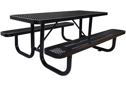 Rectangular Outdoor Steel Picnic Table With Umbrella Pole