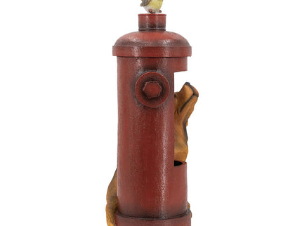 Red Fire Hydrant Water Fountain With Dog And Bird Accents, Outdoor Fountian With Light And Pump - Red / Light Brown