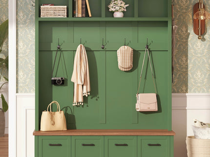 Hall Tree With Storage Bench Mudroom Coat Rack With 6 Hooks