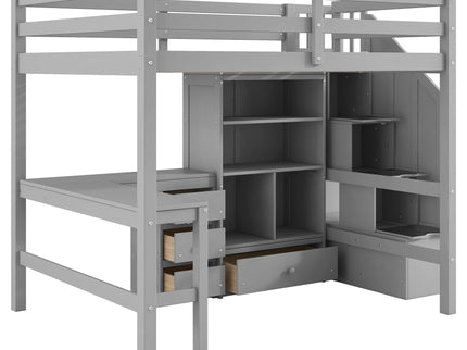 Loft Bed & L Shaped Desk, Drawers, Cabinet, And Storage Staircase