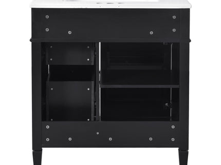 Bathroom Vanity With Top Sink, 2 Doors And 3 Drawers, Freestanding Set With Mirror Cabinet