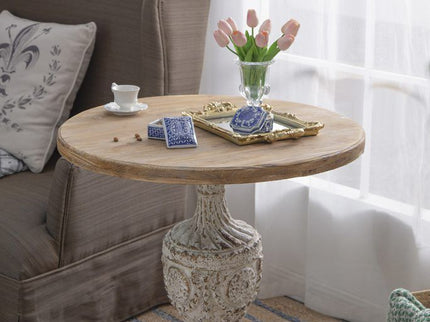 Antique Round Wood Table - Antique White / Gray
