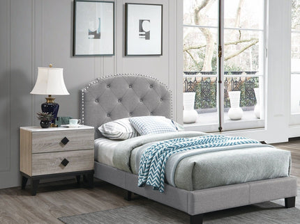 Button Tufted Bed With Nailhead Trim