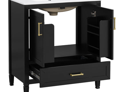 Elegant Fluted Bathroom Vanity With Sink, Soft Close Doors & Drawer