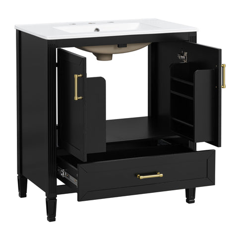 Elegant Fluted Bathroom Vanity With Sink, Soft Close Doors & Drawer