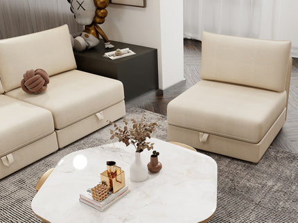 Modular Sectional Sofa With Storage, Convertible 2 Seater Sleeper Sofa - Beige