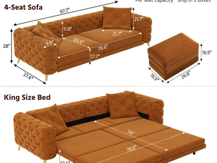 3 In 1 Convertible Sleeper, Deep Seat Pull Out Sofa Bed, Button Tufted