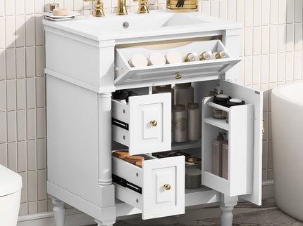 Freestanding Bathroom Vanity With Sink, Adjustable Shelf & Flip Drawer
